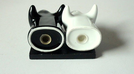 Image 1 of Saliera e pepiera di design con fantasmi che si abbracciano - ceramica - vintage