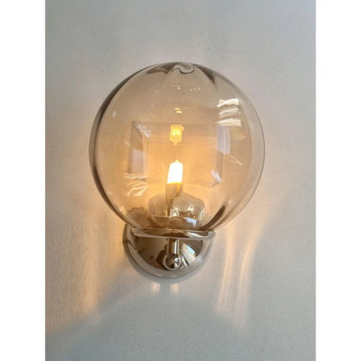 Set of Two Contemporary Smoked-Fumè Sphere Murano Glass Wall Sconces