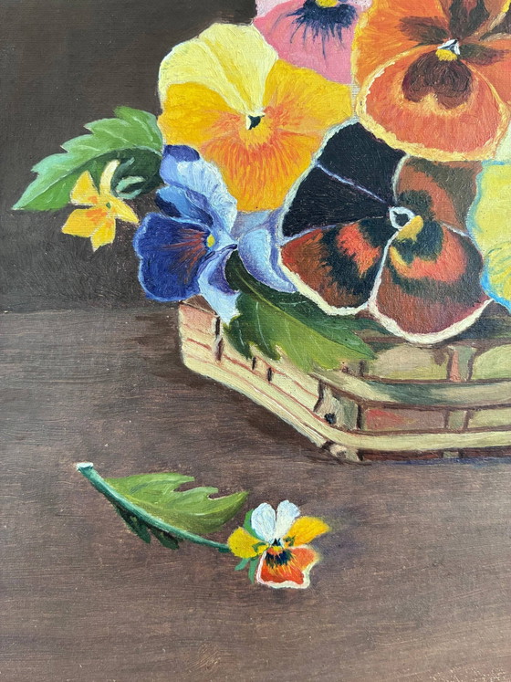 Image 1 of Vintage original flower oil painting, framed floral still life art