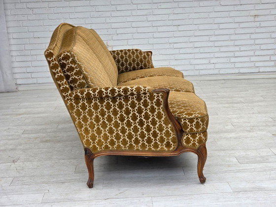 Image 1 of 1950s, Danish 3-seater sofa, furniture velour, carved ash wood.