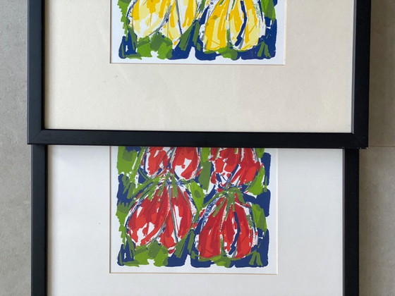 1x Siebdruck „Rote Tulpen“ von Ad Van Hassel – Lithographien & Drucke, Glass, Paper (photo 6 of 8)