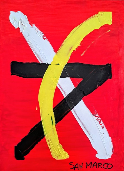 Enzo SAN MARCO - Couleurs essentielles sur fond rouge - Tableau d'artiste