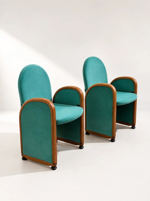 Zeldzaam paar Gufram auditoriumfauteuils, Italië, jaren 1980 – Wood, Postmodern