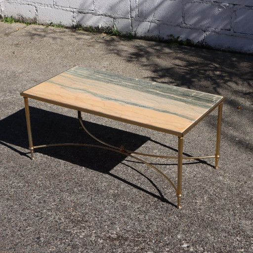 Mesa de centro francesa vintage de mármol - Maison Jansen - Estilo Hollywood Regency - Años 70