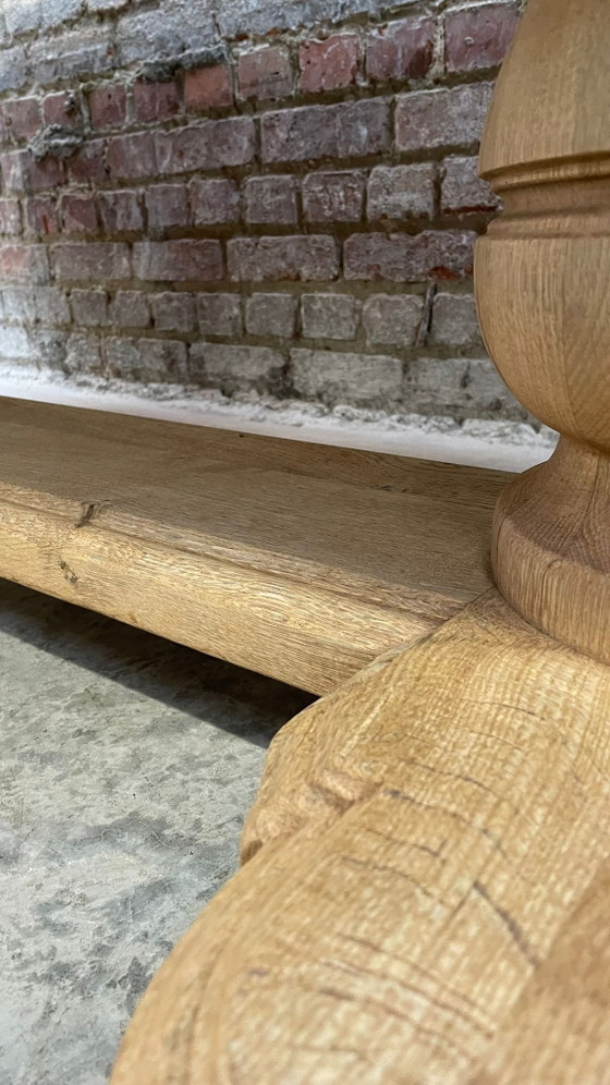 Image 1 of Solid oval monastery table of bleached oak with turned legs
