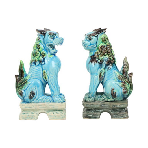 Chinese Foo Dogs Blue Ceramic