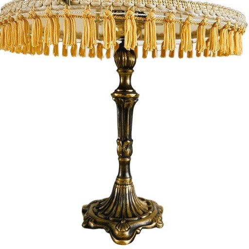 Vintage Italian Table Lamp Brass Baroque Rococo Umbrella Shade 1950s – tafellampen, Silk (photo 2 of 5)