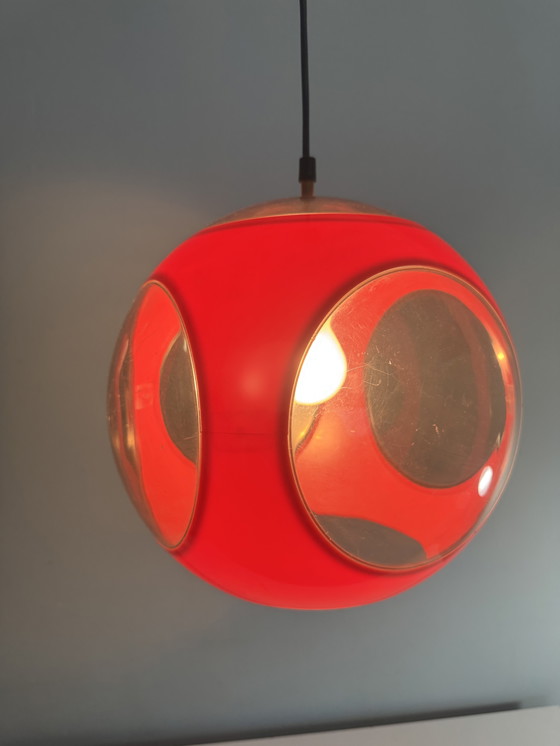 Image 1 of Vintage red space age lamp Bug Eye pendant lamp 1970s