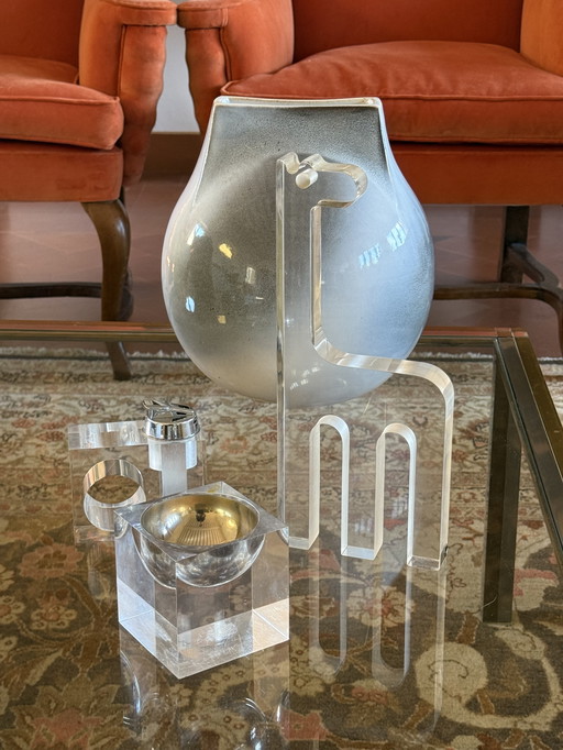 Briquet de table en lucite transparente de l'ère spatiale, Italie, années 1970