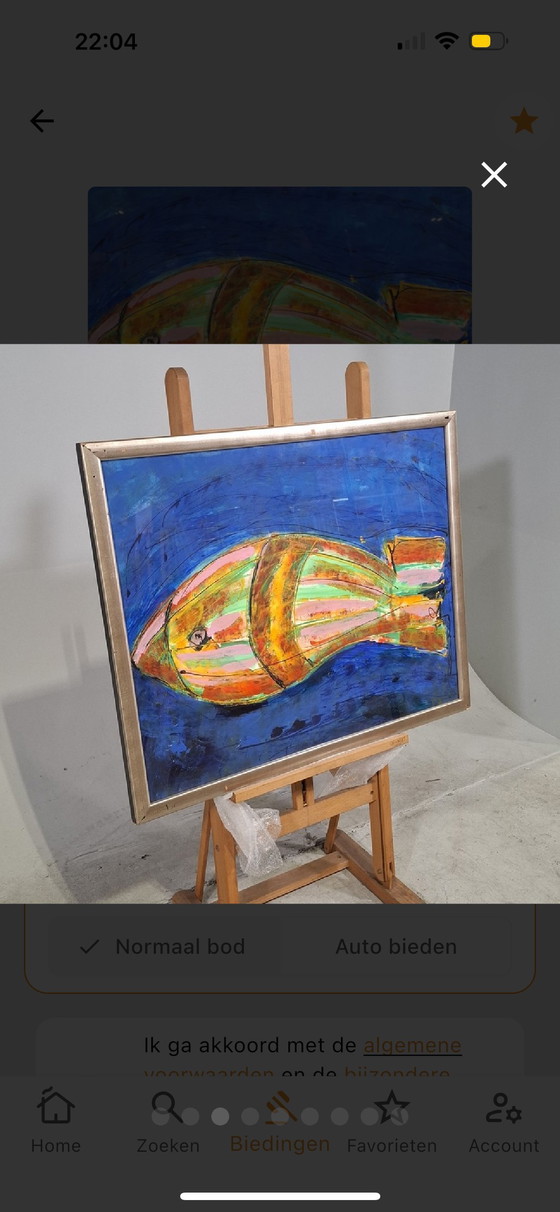 Image 1 of Maya Wildevuur - origineel werk - acryl schilderij - ingelijst - 90x70 cm -Vis