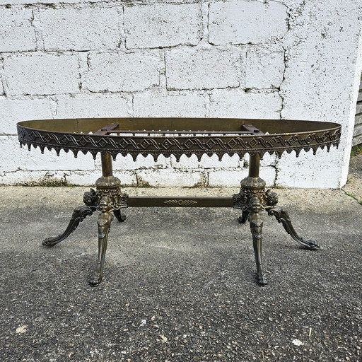 French Antique Onyx Marble and Brass Coffee Table - Marble Cocktail Table - Rococo Style - 1920s