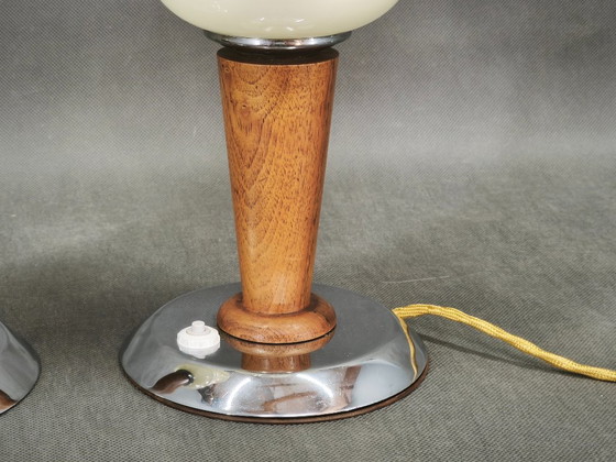 Paire de Lampes italiennes en verre opalin, bois et chrome, années 1950 – Wood (photo 7 of 10)