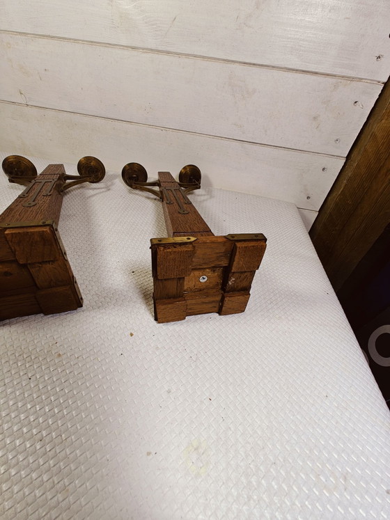 Rare Pair of Art Deco / Amsterdam School Candle holders, Amsterdamse School Kandelaars, Wood, Brass, Brown (photo 15 of 15)