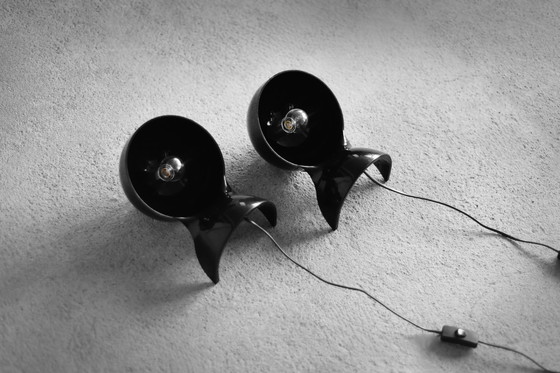 Image 1 of Vintage moderne zwarte Dalù tafellamp van Vico Magistretti voor Artemide, jaren 1960, set van 2