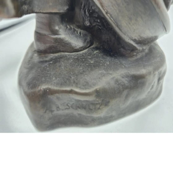 Image 1 of Albert Schultz “La ragazza delle oche” Scultura galvanica (finitura in bronzo) – Strasburgo intorno al 1900