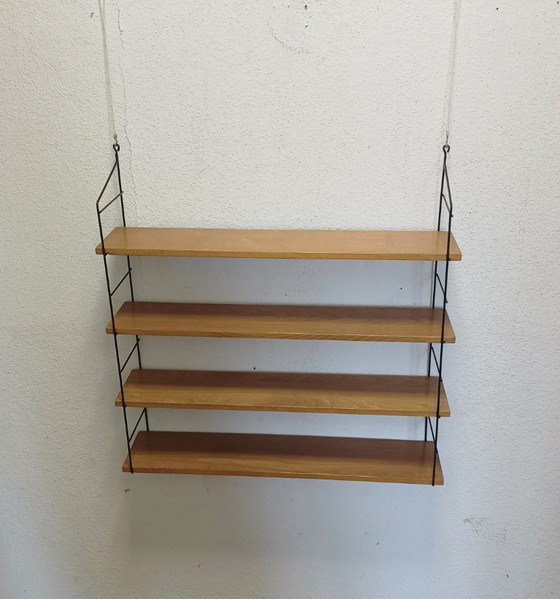 Wandregal aus den Fünfzigern mit vier Ablagen. – Wandschrank, Metal, Wood (photo 9 of 9)