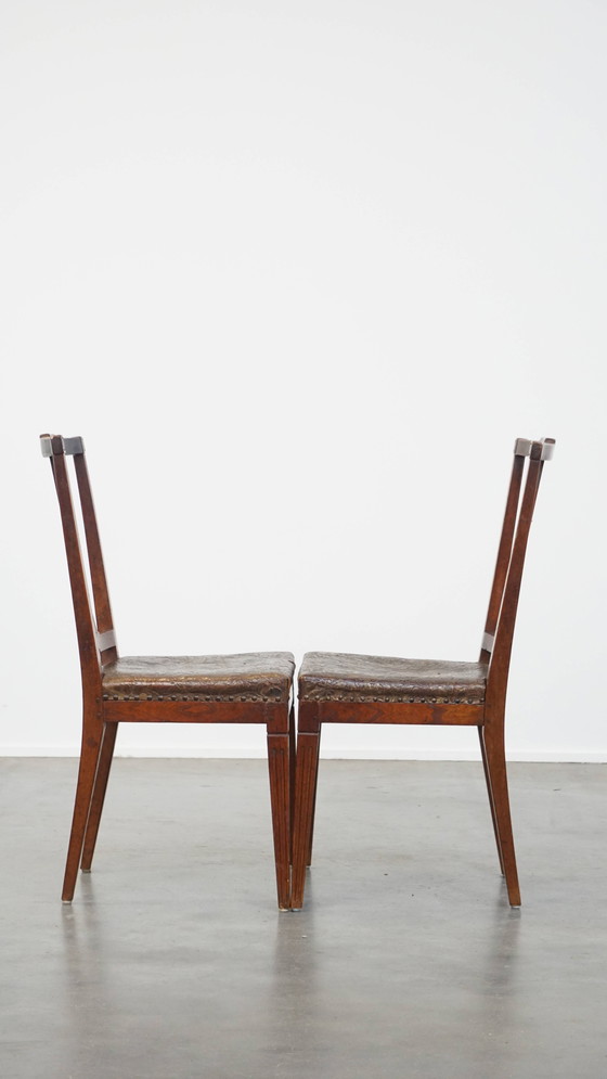 Image 1 of 6 x Leder-Esszimmerstuhl mit Holz