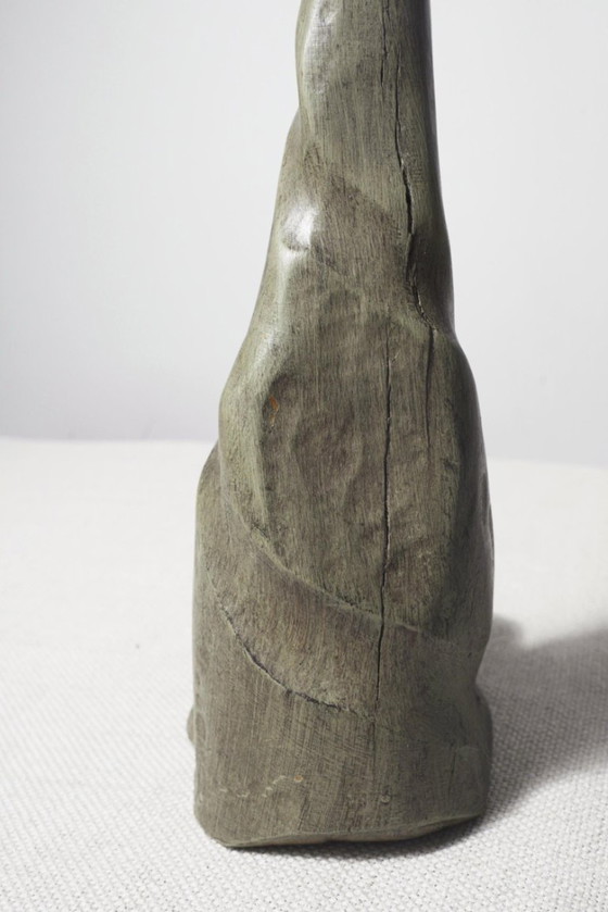 Lampada da Tavolo Brutalista in Legno Intagliato Vintage Scultorea Organica Moderna Globo Opale (foto 10 di 10)