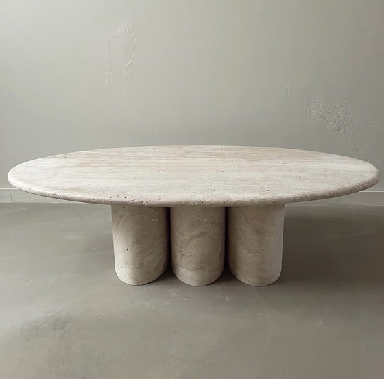 Image 1 of Oval travertine coffee table