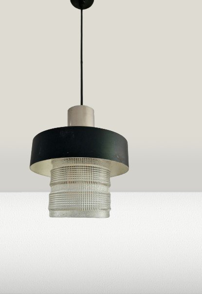 Lampada a sospensione vintage in vetro e metallo, anni '70. Stile Napako