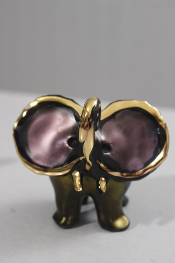 Image 1 of Romolo Verzolini & Studio Errevi - Par de elefantes de cerámica negros y dorados, años 70