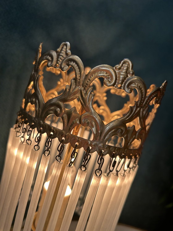 Image 1 of Set Of 2 Vintage Opaline Rod Table Lamps Italian