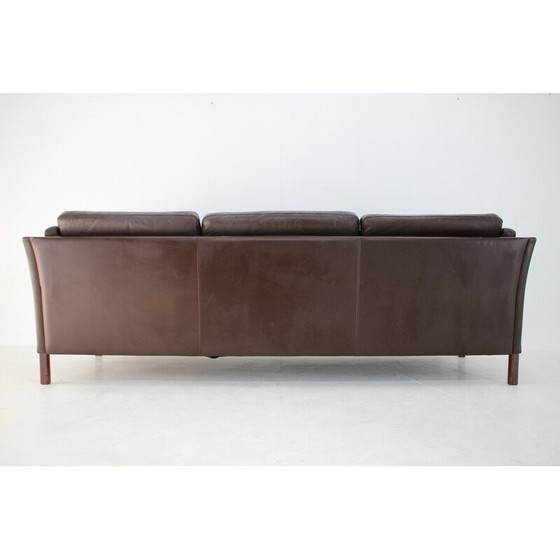 Image 1 of Vintage 3 seater sofa in brown leather, Denmark 1970