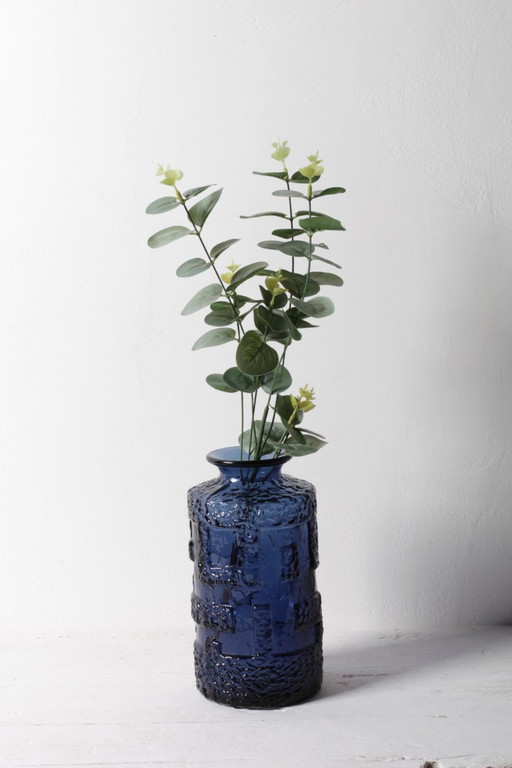 Deep Cobalt Blue Mid-Century Pressed Glass Vase "Cobolt" by Göte Augustsson / Ruda Glasbruk / Sweden / 1970s (photo 2 of 8)
