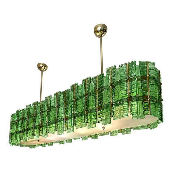 Image 1 of Lampadario moderno contemporaneo italiano "tropicale" in vetro di Murano color oro di Simoeng, verde.
