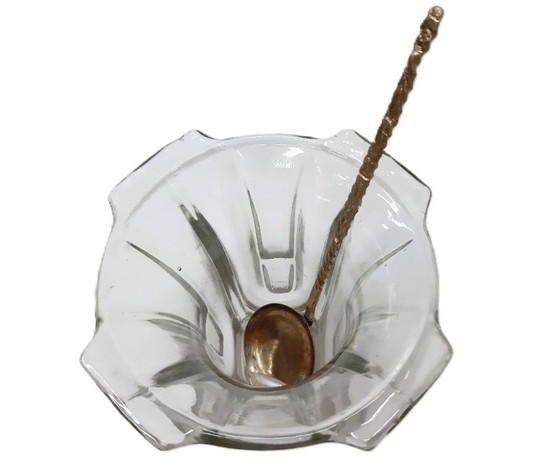 Image 1 of Secchiello per il ghiaccio vintage con cucchiaio; ciotola per il ghiaccio in vetro trasparente pesante