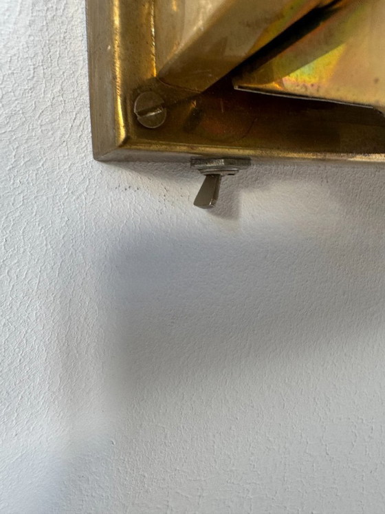 Image 1 of Paire d'Appliques Vintage Moderniste Laiton Patiné, France, 1960