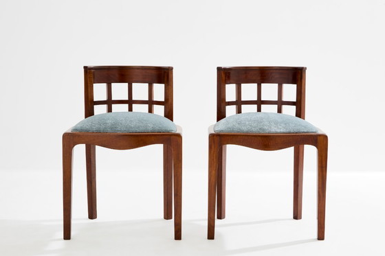 Image 1 of Coppia di sedie laterali Paul T. Frankl in mohair e noce riccio, velluto, 1933