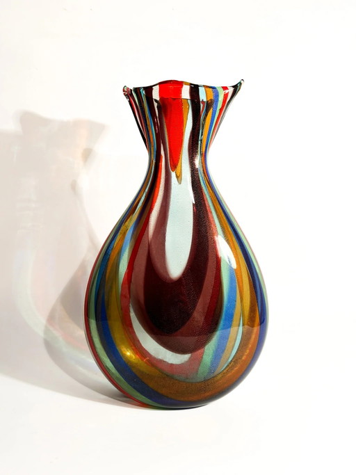 Vaso in vetro di Murano multicolore con inclusioni di avventurina di La Murrina, anni '80