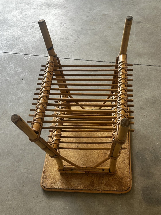 Vintage Bamboo and Rattan Side Table with Magazine Rack – 1970s – Osier seventies, Wicker (photo 11 of 11)