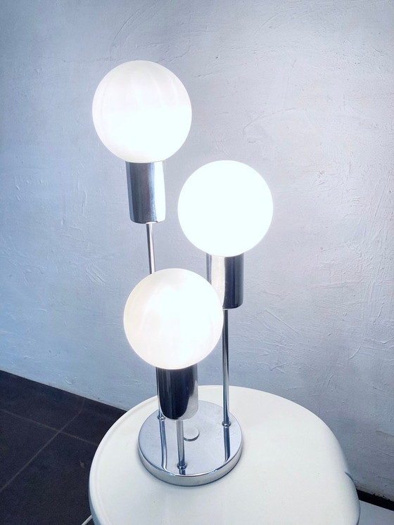 Image 1 of Space Age spherical table lamp from the 70s, chrome and glass