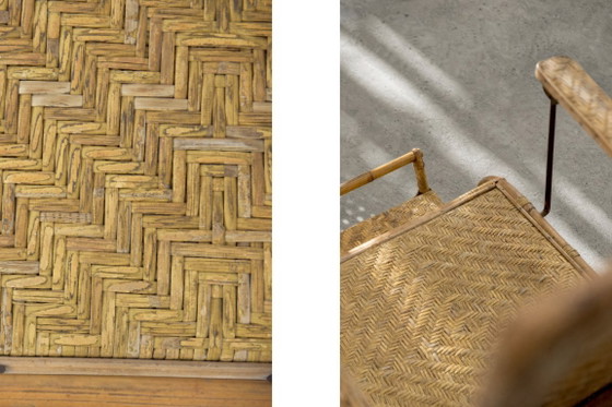 Image 1 of Sillón alemán antiguo de ratán con reposapiés extensible, de la década de 1930.