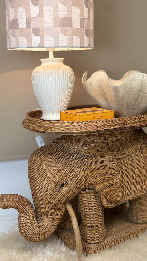 Image 1 of Original vintage rattan elephant plant/side table tray