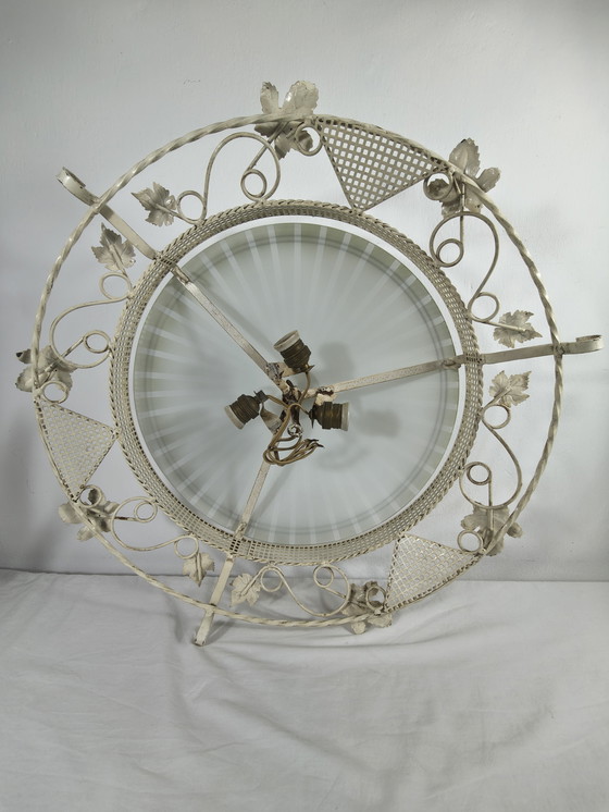 Image 1 of Vintage ceiling lamp Ø70 cm – Metal frame – Striped motif – Retro design