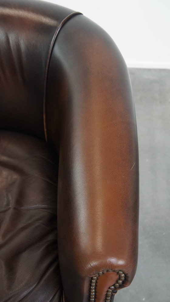 Image 1 of Silla Club de Piel de Vacuno de Estilo Inglés en Color Oscuro