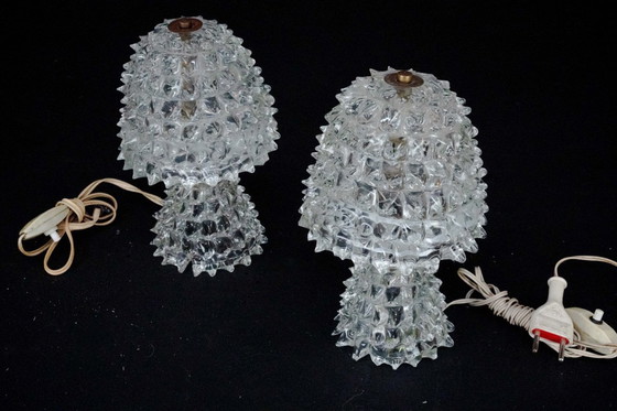 Image 1 of Par de lámparas de mesa italianas de cristal de Murano "Rostrato" de Ercole Barovier, década de 1940