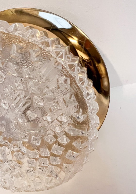 Image 1 of Gold-colored glass ceiling or wall lamp in Hollywood style, 1970s