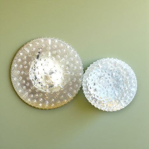 Round hobnail glass flush mount ceiling or wall lights, 1990s, Set of 2