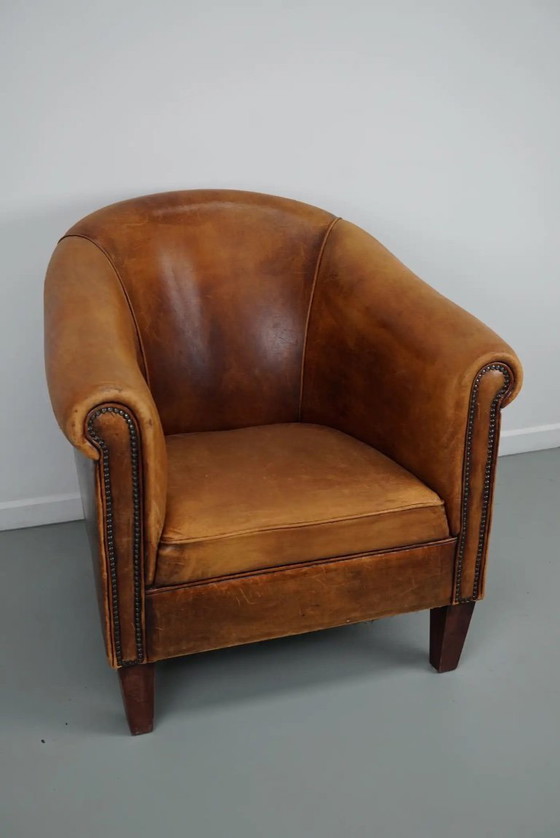Image 1 of Vintage Nederlandse cognackleurige leren clubfauteuil