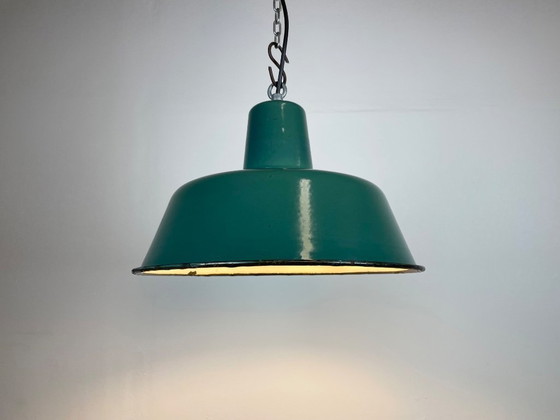 Image 1 of Industrial Petrol Enamel Pendant Lamp, 1960s