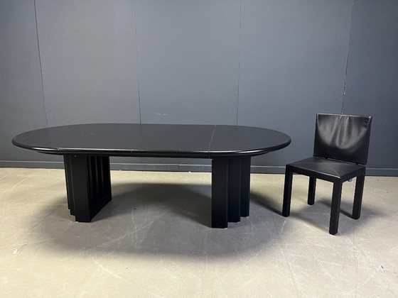 Image 1 of Vintage extendable black wooden dining table, 1980s