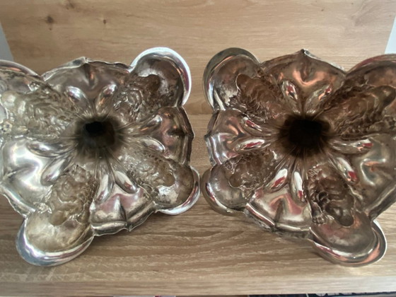 Image 1 of Antikes Paar Kerzenhalter Fackeln Massivsilber Einhorn-Stempel Anfang 19.