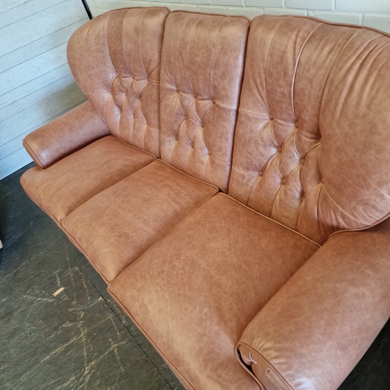 Image 1 of Ensemble canapé Chesterfield Haeck 2 places + 3 places - Cuir de boeuf vintage C1058
