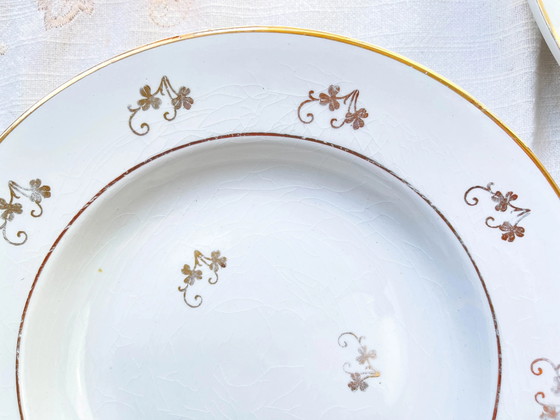 4 L'Amandinoise Gilded Floral White Porcelain Deep Plates – Crockery (photo 5 of 8)