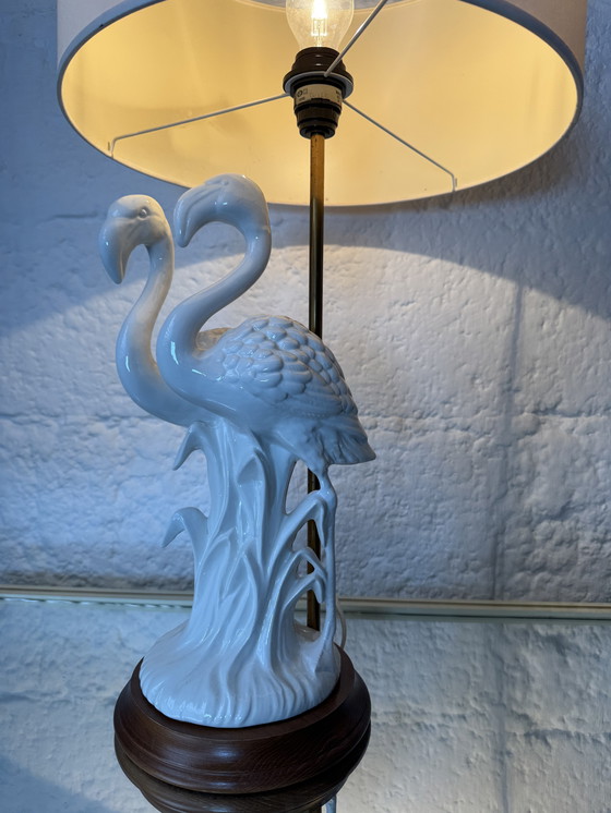 Image 1 of Lampada in porcellana con fenicotteri rosa, anni '80