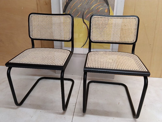 Image 1 of ALIVARMVSEVM 104. SET of 2 CESCA B32 Chairs (NEW) in Black Frame Limited Edition 